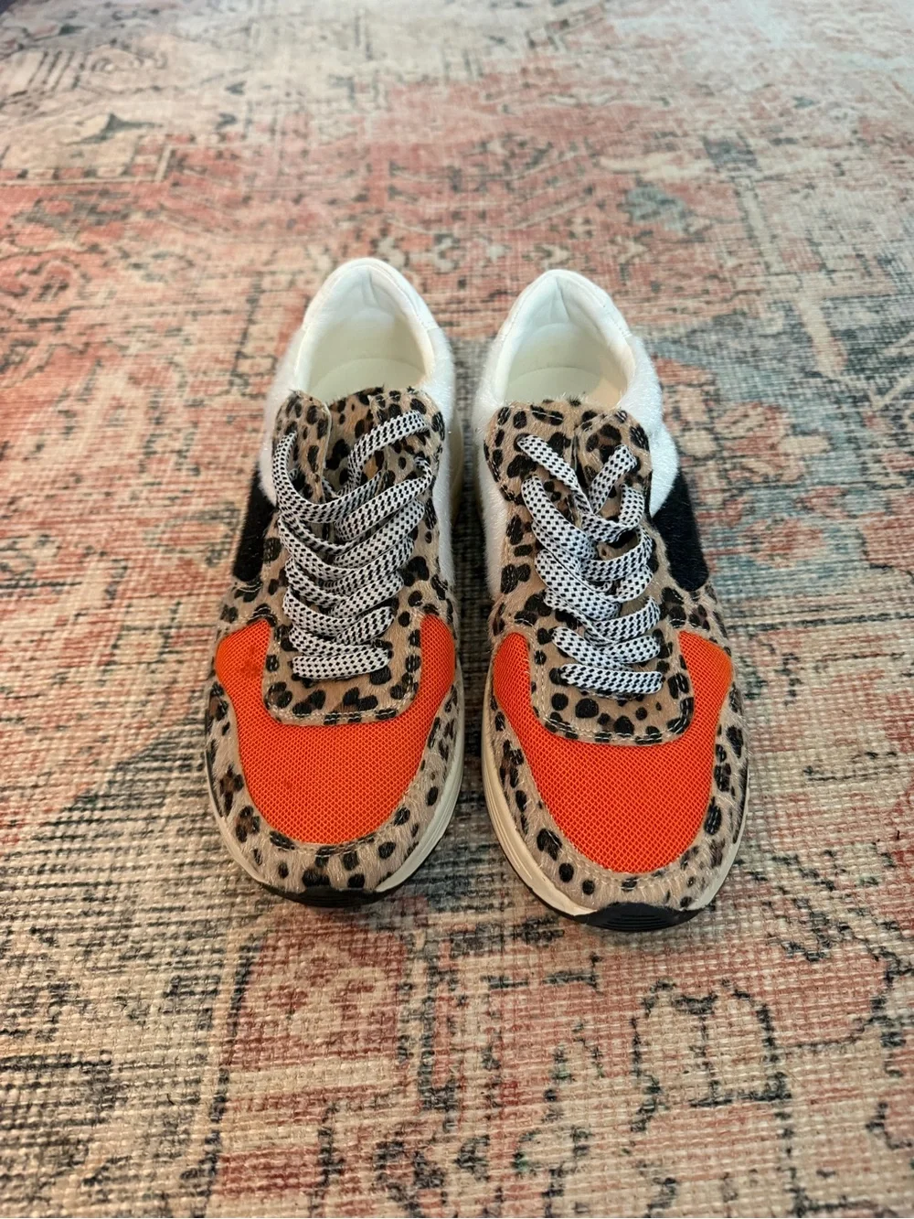 Leopard Print & Orange Women's Fashion Sneakers